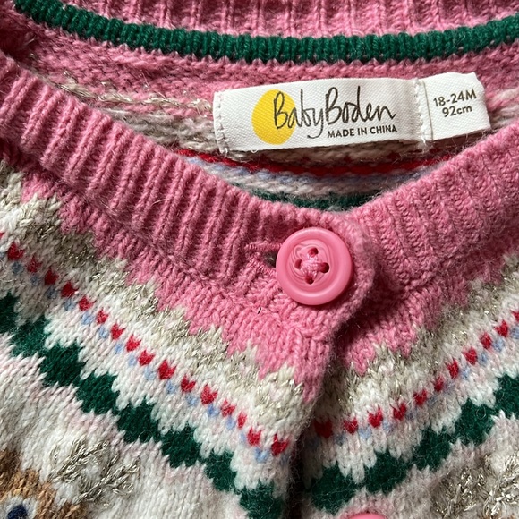 Baby boden pink Rudolph cardigan sweater 18-24mo - Picture 2 of 4
